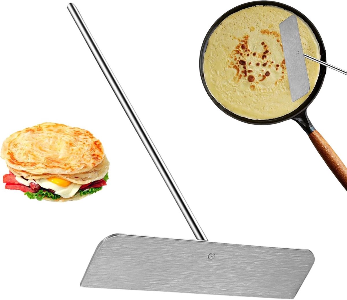 Pannenkoek Gereedschap - Crêpe Spreider - Koken en bakken - Afneembare grip - 27x15 cm - Meerkleurig