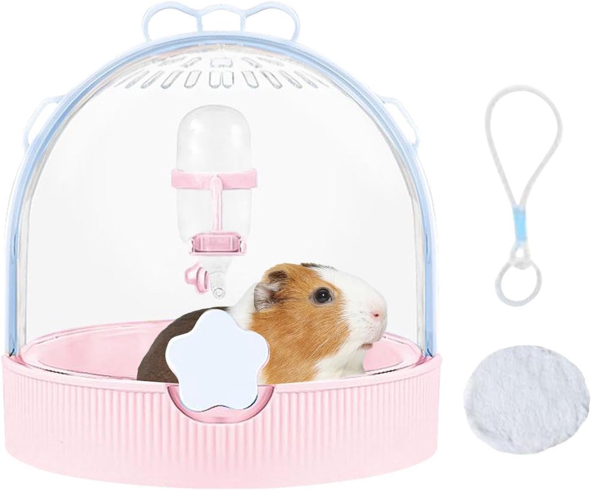 Knaagdiervervoerder - Reiskooi Transportbox - Dieren Vervoeren - Met Drinkfles - 25.6x20.9x20.6cm - Roze