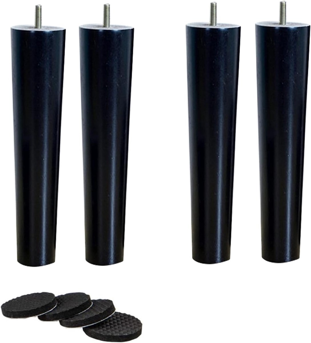 Houten meubelpoten - Set van 4 - Meubels verhogen - Met rubberen pads - 698 cm - Zwart