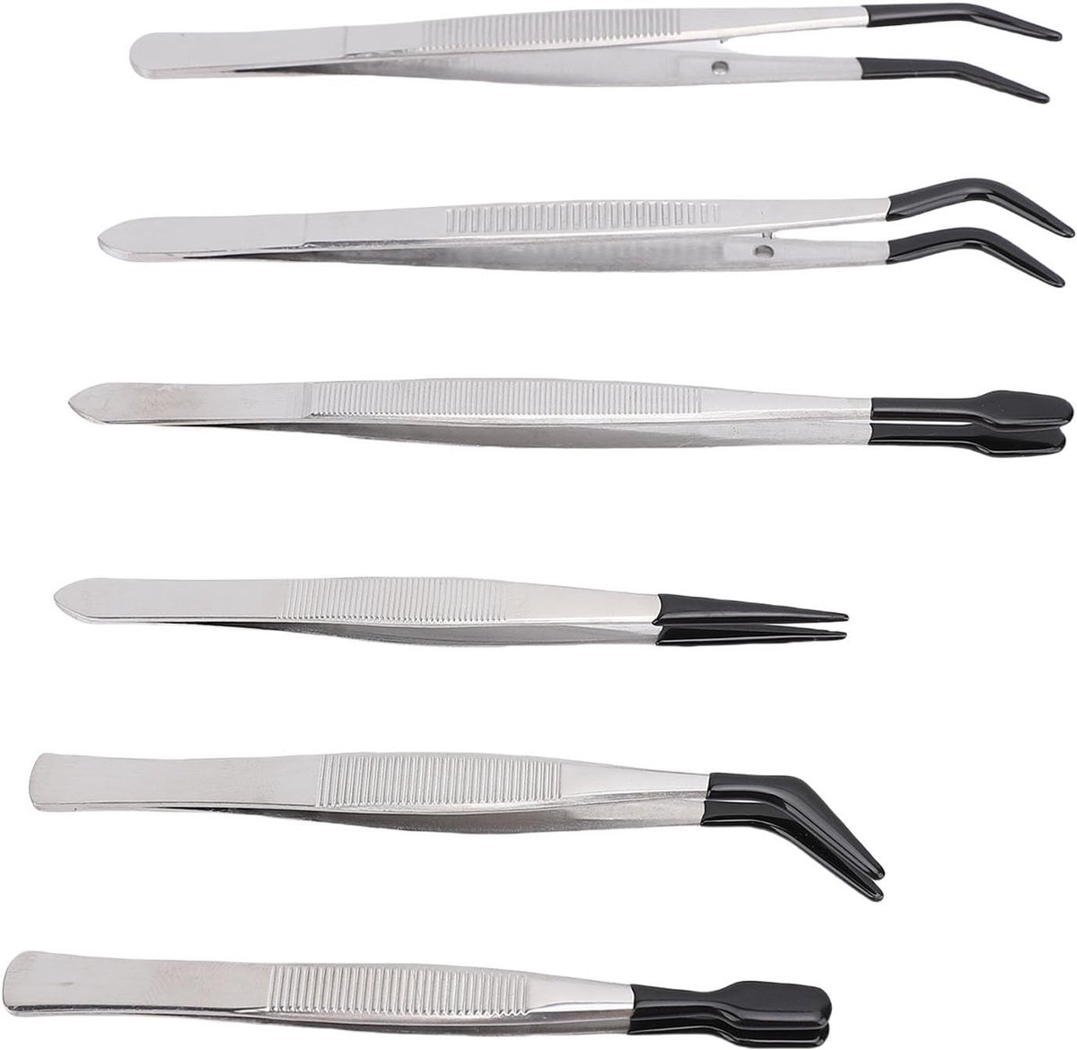 Pincet set - Handgereedschap - Precisie werk - Rubberen punten - 6 delig - Zwart