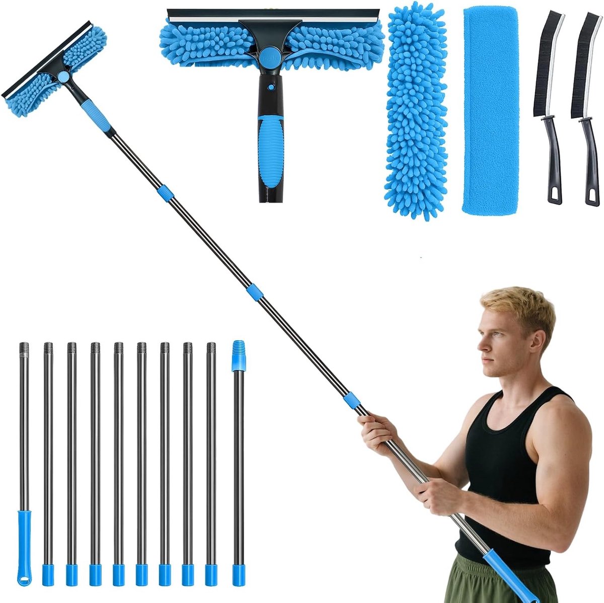 Raamreinigingsset - Blauw - 2-in-1 Ontwerp - Uitschuifbare Tot 4,3 m - Voor Binnen en Buiten