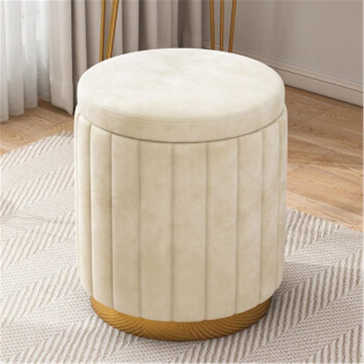 Opbergkruk - Voetenbankje Zitje - Ruimte Organiseren - Verborgen Opbergruimte - 44x34cm - Beige