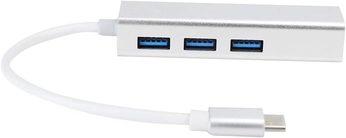 Netwerkadapter Hub - Ethernet Converter - Snelle Internetverbinding - Drie Poorten - Gigabit Snelheid - Zilverkleurig