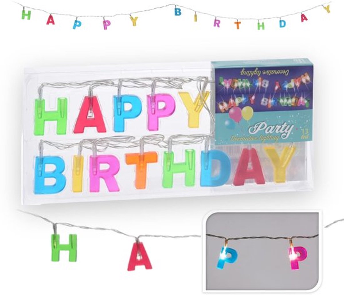 Solidchoice - Dailygoody - Led-lichtsnoer Happy Birthday - Kleurrijke