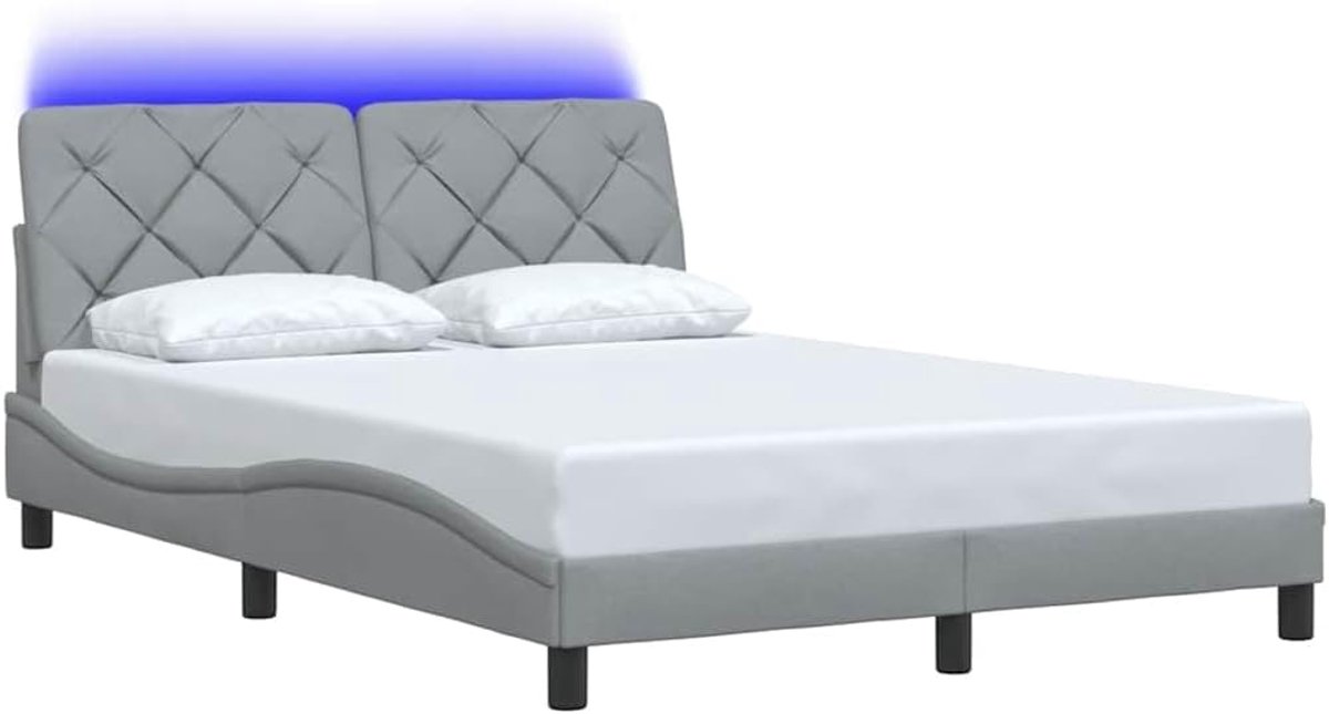 Bedframe met LED - Stoffen bed ombouw - Slaapkamer inrichten - Verstelbare sfeerverlichting - 140x190 cm - Lichtgrijs