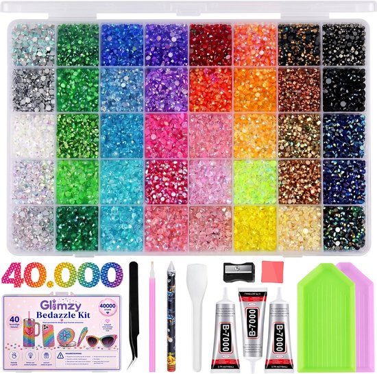 Kit Glimzy® Bedazzle - Kit de Bedazzling avec 40 000 strass - DIY - Ensemble complet avec colle et applicateurs - Strass pour vêtements