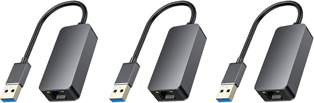USB C Ethernet Adapter - Netwerkkaart RJ45 - Snelle Internetverbinding - 2.5Gbps Chipset - 3 stuks - zwart