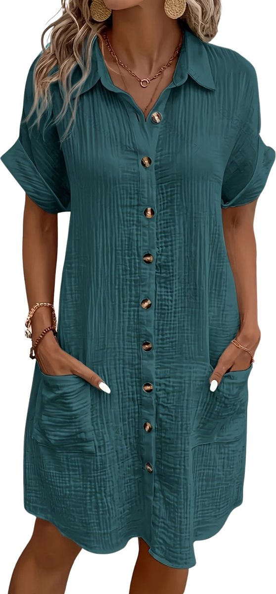 Currero Zomerjurk Dames Zomerjurken Volwassenen Vrouwen Midi Jurk Ibiza Stijl Sundress Dress Zeeblauw XL