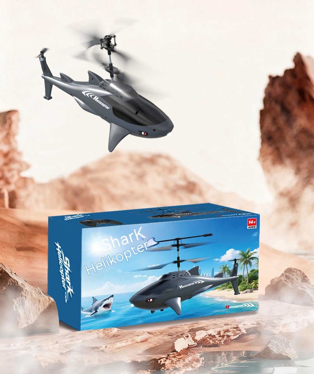 Haai Helikopter RC – 2.4GHz Afstandsbediening – LED-verlichting – Eénknops start/landing – Vaste hoogte – 500mAh – Cadeau voor kinderen vanaf 14 jaar
