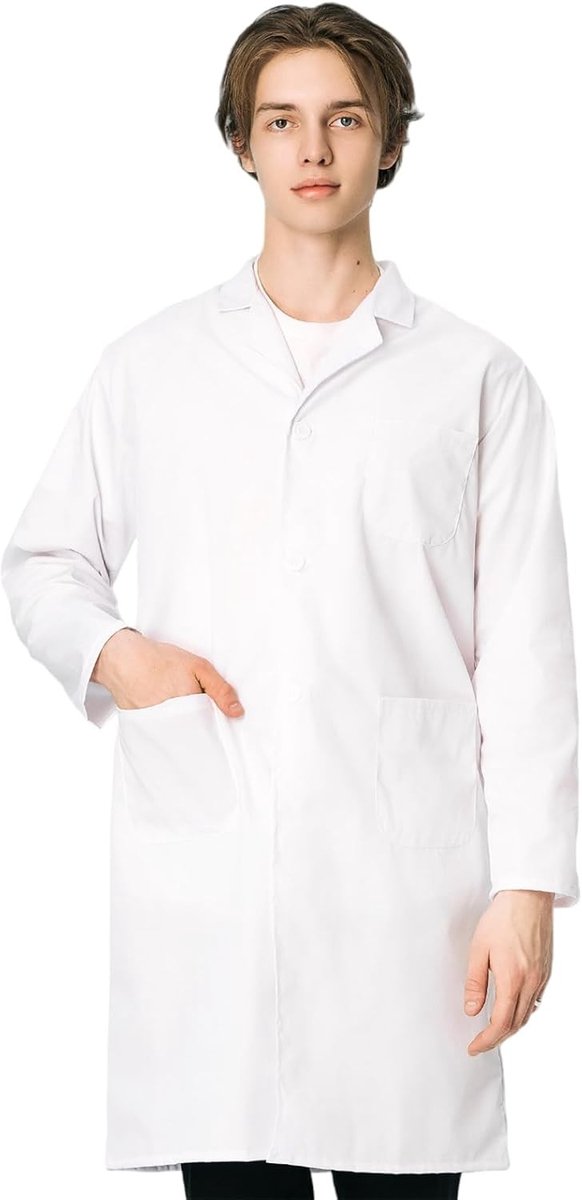 Witte Katoenen en Polyester Medische Jas voor Artsen, Laboranten en Wetenschappers, Ideaal voor Chemie en Voedselveiligheid