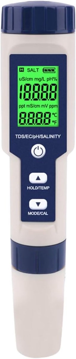 Bodemtester - Waterkwaliteit meter - Waterkwaliteit testen - 5-in-1 meting - 183 mm - Wit