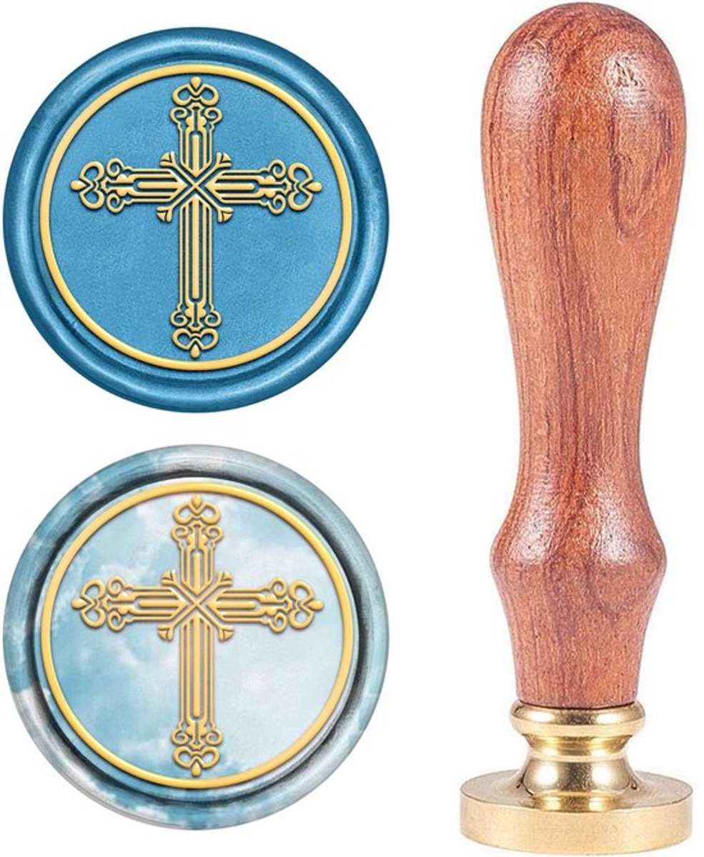 Houten zegelstempel met kruis en retro wax封条印章
