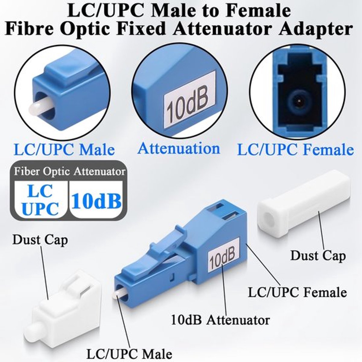 10dB Lc/upc Fiber Fixed Damping Adapter - Single Mode Attenuator