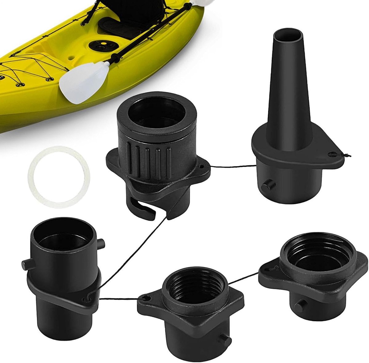 Opblaasadapter - Luchtpomp mondstuk - Watersport accessoires - 4 flexibele sproeiers - 15 x 12 x 3 cm - Niet gespecificeerd