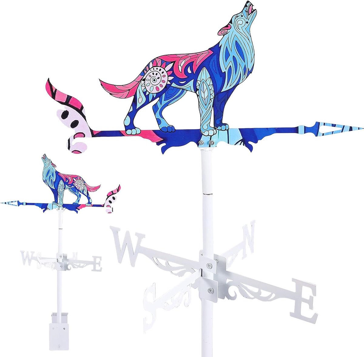 Weerkraan voor dak - Windrichting indicator - Tuin decoratie - Roestvrij staal - 65 x 36 cm - Wolf