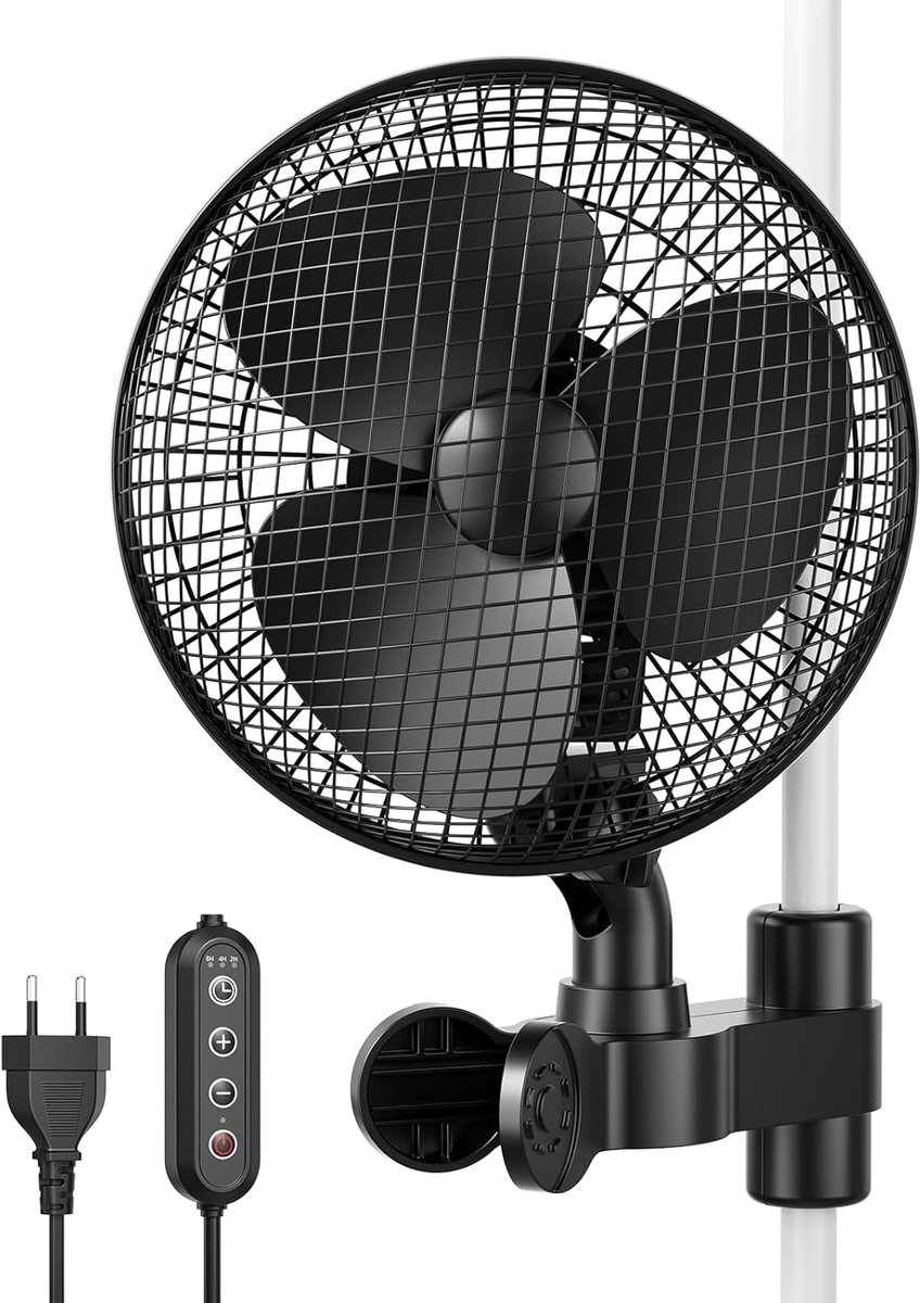 Clipventilator 315 CFM - Oscillerende mini-ventilator - Luchtcirculatie Verbeteren - Instelbare Timer - 25 cm - Zwart