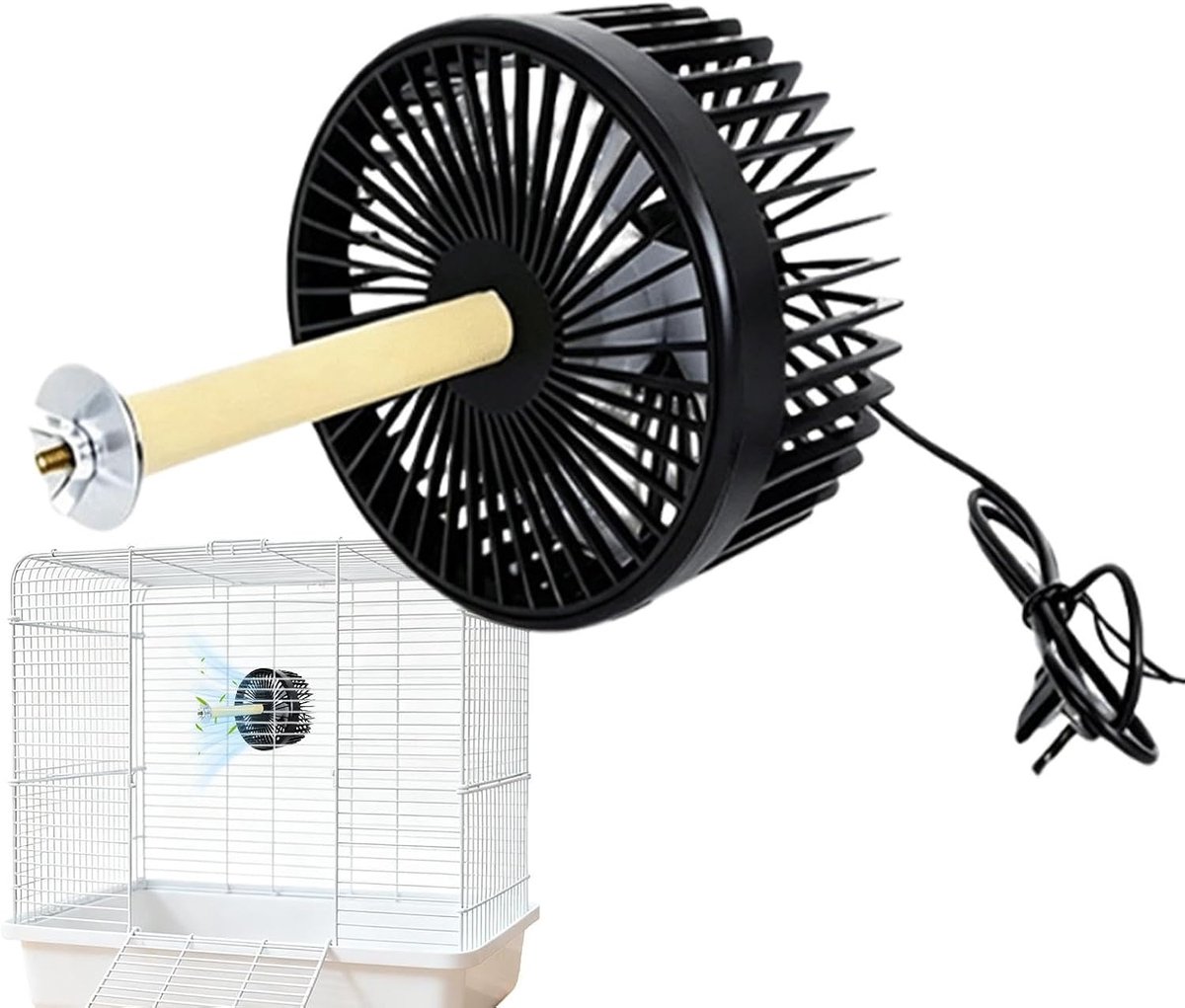 Ventilator voor Huisdieren - Kooi Koeler - Dieren Koel Houden - Indirecte Luchtstroom - 15x15x6 cm - Zwart