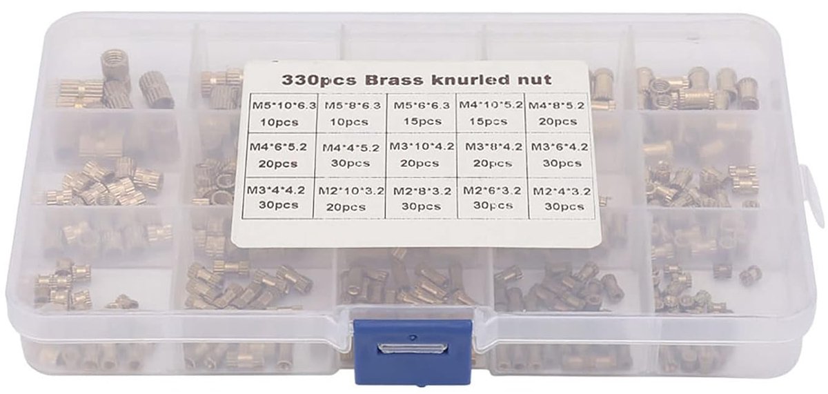 Set van 330 Ingebedde Moeren met Ribbels - M2, M3, M4, M5 - 15 Soorten voor Isolatie en Elektrische Apparatuur