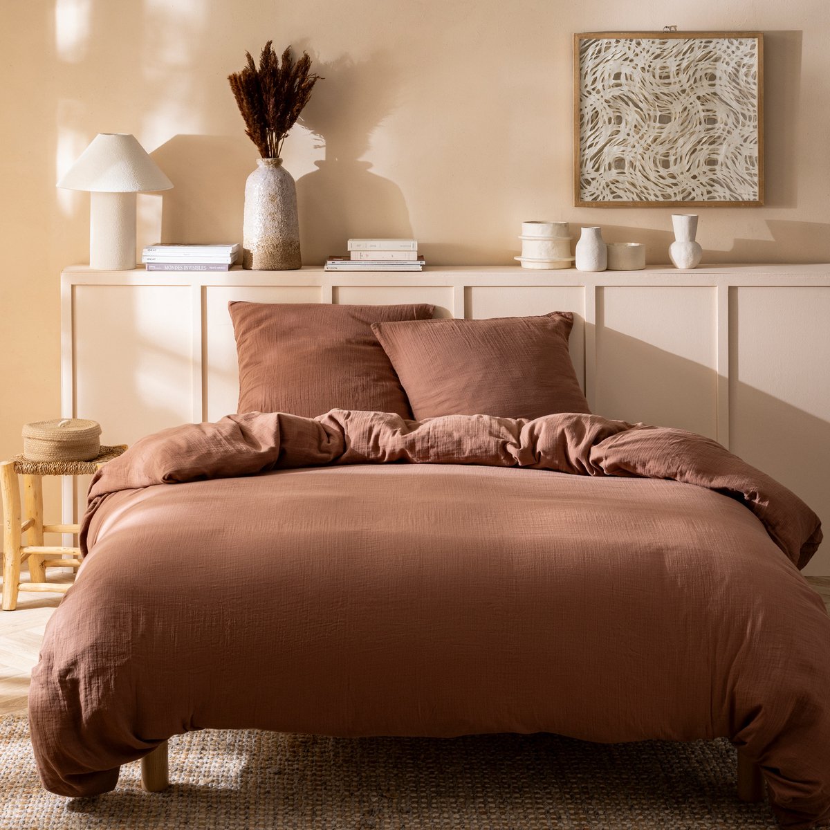 Matt & Rose Dekbedovertrek - Hotelmaat - Chocolat - 260 x 240 + (2x)65 x 65 cm - Bruin - Mousseline Katoen
