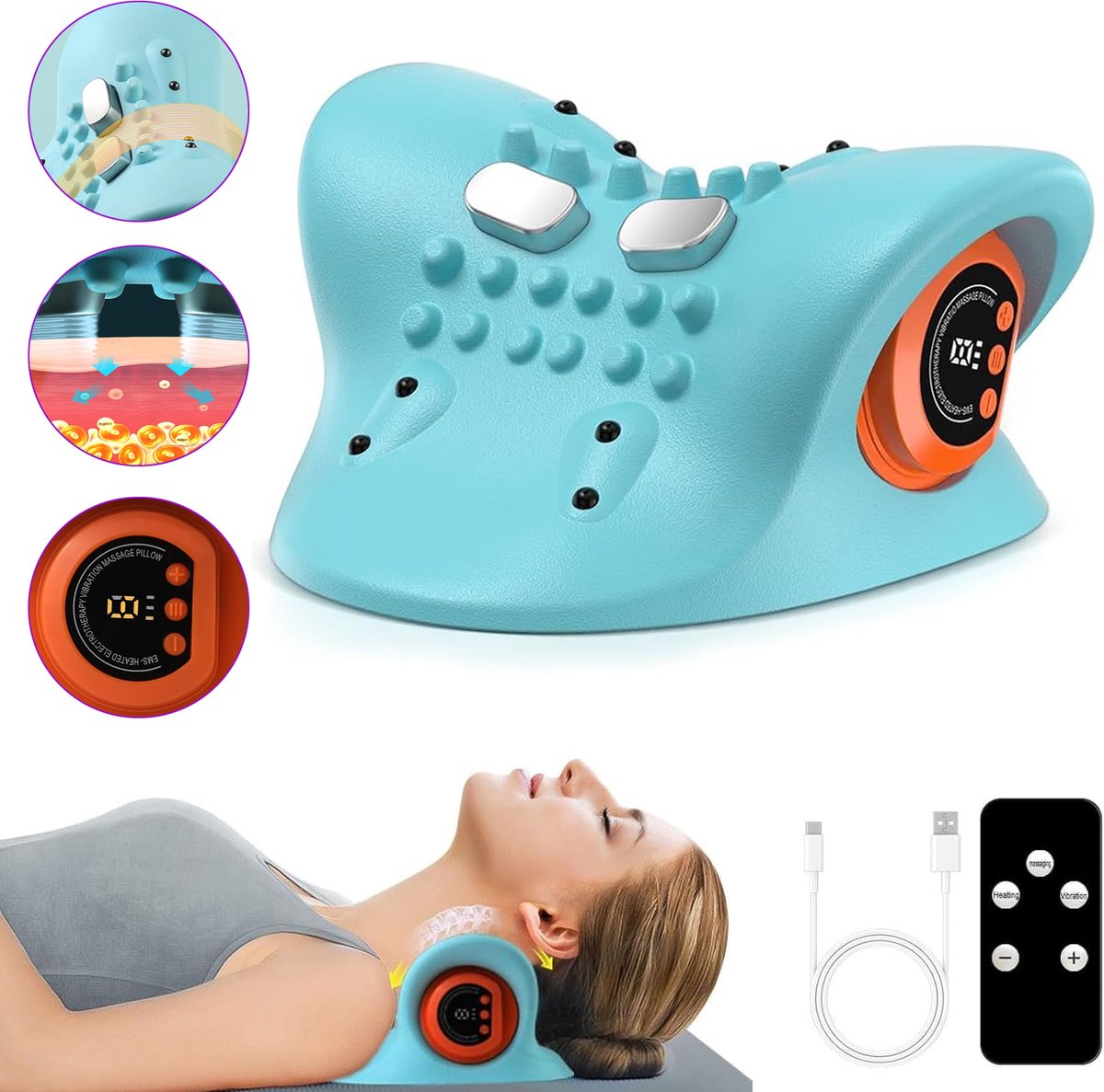 Schouder- En Nekmassageapparaat - Nekmassagekussen Met Verwarming - Nekmassageapparaat - 3 Standen 6 Snelheden