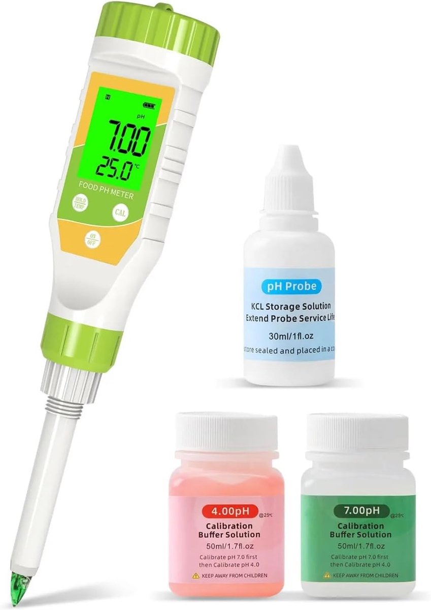 Voedsel pH-meter - Zuurmeter Tester - Voedsel Kwaliteit Testen - Professionele Slimme Monitor - 0.00-14.00 Bereik - Goud