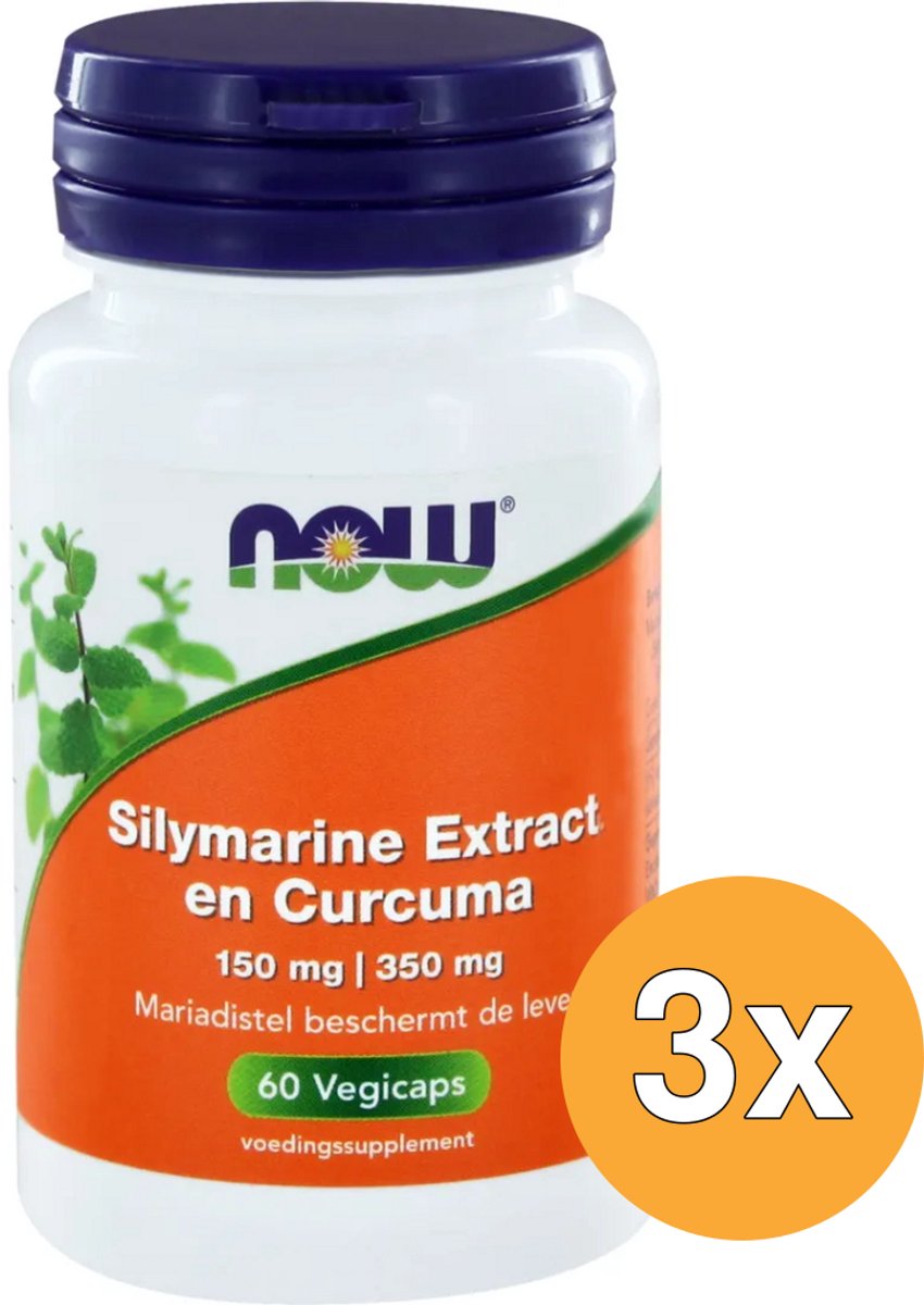 3x Now Silymarine/mariadistel extract en curcuma (60 vega capsules)