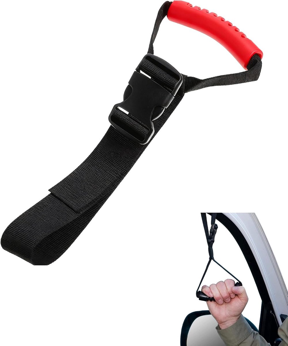 Draagbare Autogreep - Mobiliteitshulp - Veilig Instappen - Verstelbare Nylon Riemen - 17.8 x 7.1 cm - Zwart