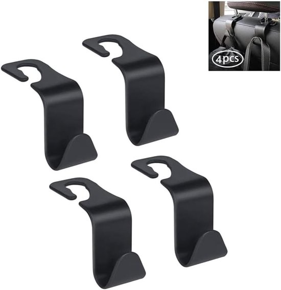 Auto Hoofdsteun Haken - Stoel Organizer - Auto Opbergen - Eenvoudige Montage - 4 Stuks - Zwart