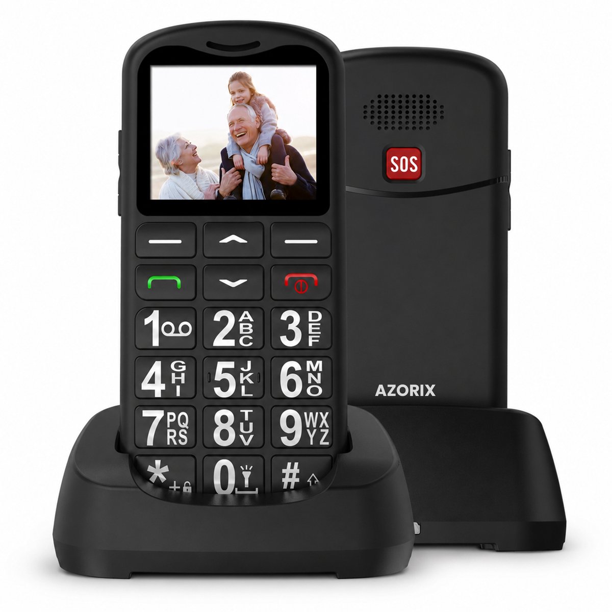 Azorix Senioren Telefoon - 4G - SOS-Functie - Senioren Telefoon Grote Toetsen Met Kleur - Senioren Mobiele Telefoon - Senioren GSM - Oplaadstation - Handsfree bellen - Simlockvrij
