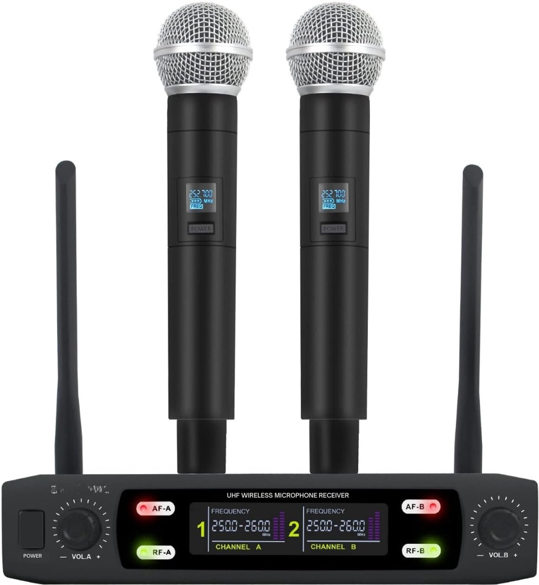 Allvia® Draadloze Microfoon met Box - Draadloze Microfoon - Microfoon Karaoke - Professionele Wireless 2 Handheld - 230-250 MHz Microfoonsysteem 100m Afstand - Zwart - 40cm x 33cm x 7cm