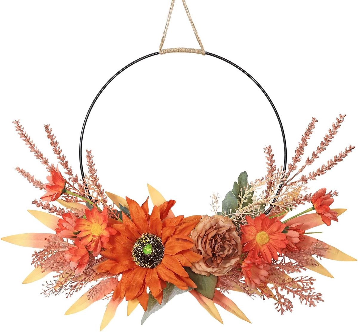Kunstmatige Herfstkrans - Oranje - 43 cm - Duurzaam en Onderhoudsvriendelijk - Voor Deuren en Muren