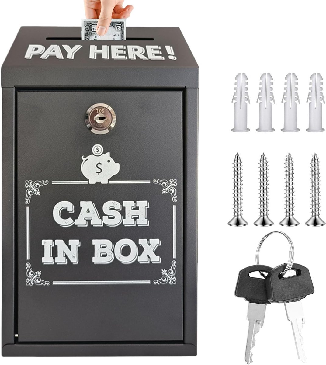 Afsluitbare Donatiebox - Zwart - 14,5 x 7,5 x 26 cm - Metalen Geldcassette met Sleutel - Voor Thuis, Kantoor en Evenementen