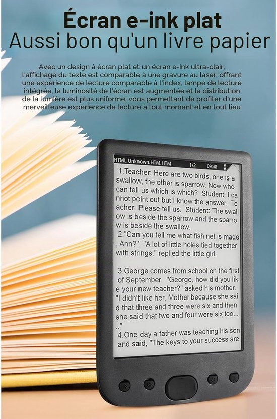 De BK6025 EPAPER e-reader is een draagbare e-reader met een 6-inch e-ink-scherm, instelbare lettergrootte, audioboekfunctionaliteit en oogvriendelijke leesmogelijkheden (8 GB). — afbeelding 5