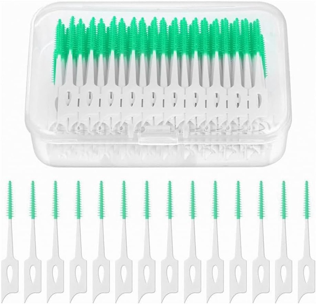 Dual-Purpose Interdental Borstel met Siliconen Handvat - 220 Stuks voor Orthodontische Reiniging, Tandheelkundige Flosdraad en Mondhygiëne (Groen)