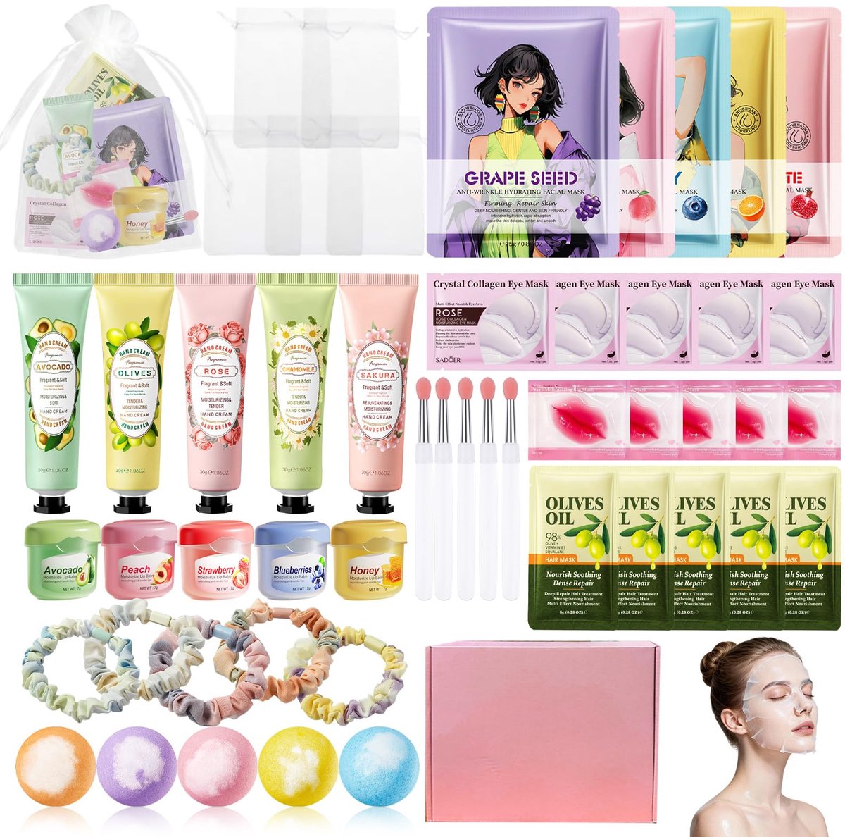 logeerpartijtjes voor meisjes - 50 stuks spa-feestcadeauset - met gezichtsmaskers en badbommen - ShopVlot