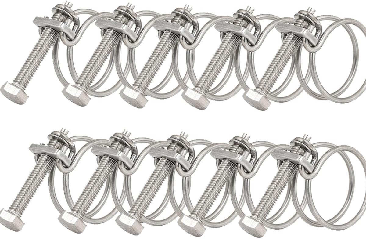 Set van 10 Verstelbare Dubbele Draad Slangklemmen 25mm-29mm, RVS Slangklemmen voor Waterleidingen, Ideaal voor Loodgieterswerk en Slangbevestiging