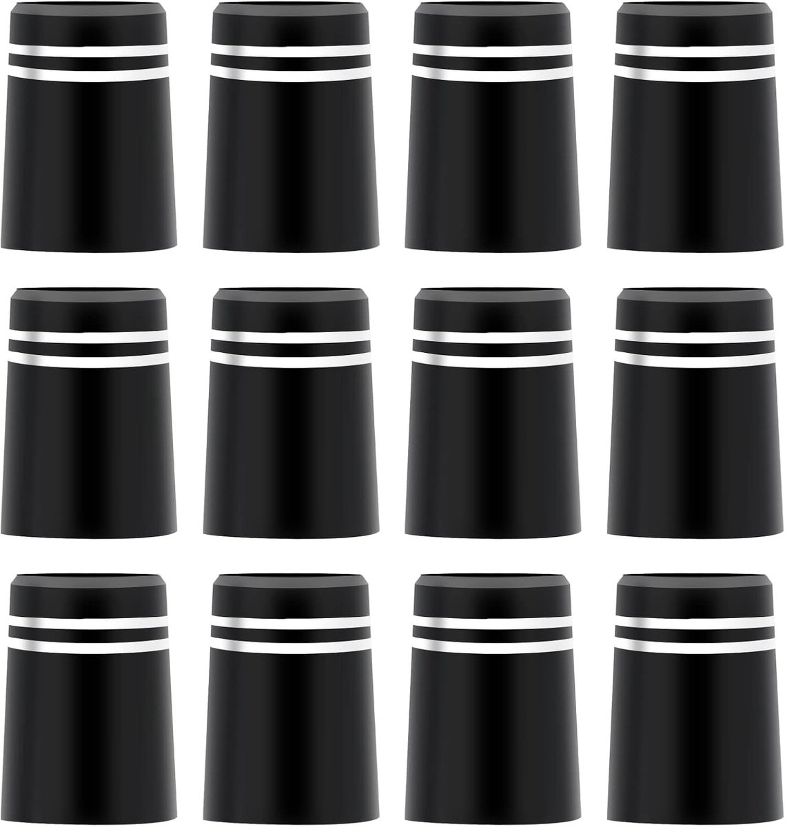 12 Stuks Golf Ferrules, Zwarte Tapered Ferrules voor Golfclubs met Twee Zilveren Ringen, Geschikt voor IJzer en Wedge Schachten
