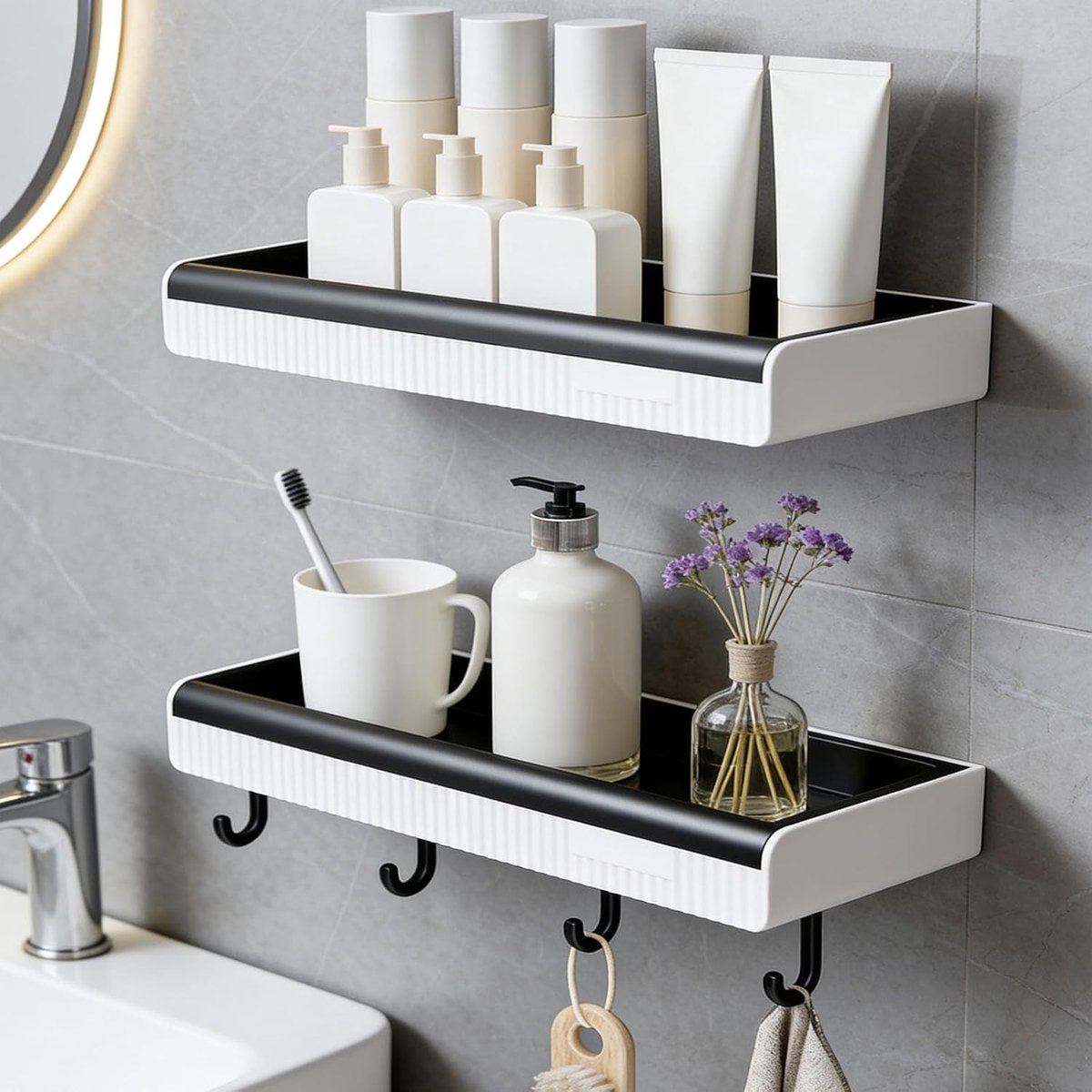 Muurbeugel voor Badkamerplank, Geen Boren, Met Haakjes, Ideaal voor Douche en Keukenopslag