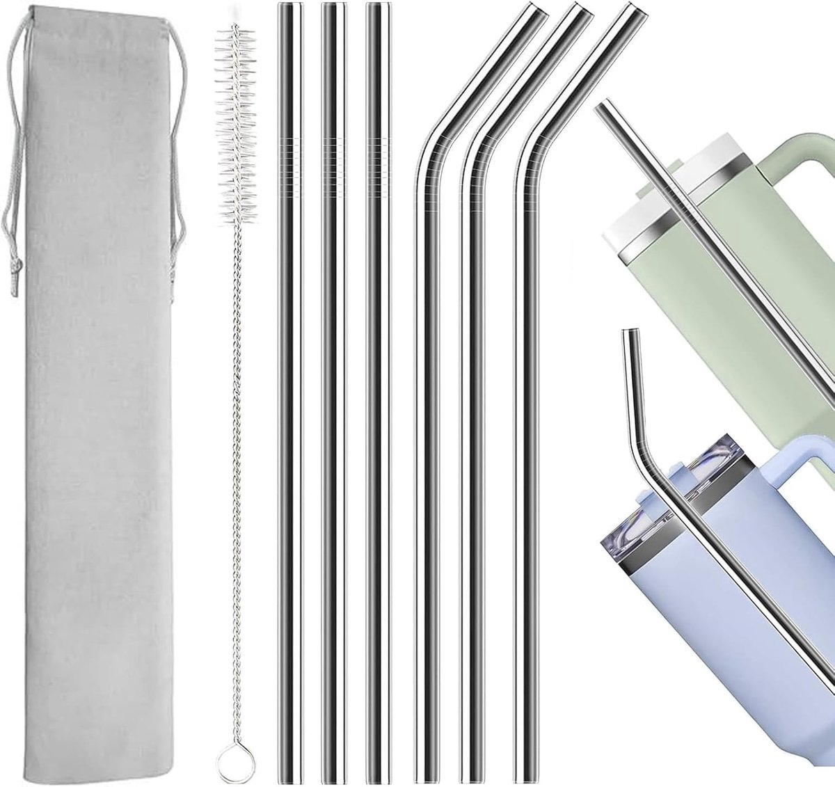 Herbruikbare RVS Rietjes 31cm voor Stanley Cup 30oz/40oz – Voedselveilige 304 Metalen Rietjes met Schoonmaakborstel, Vaatwasserbestendig en Duurzaam