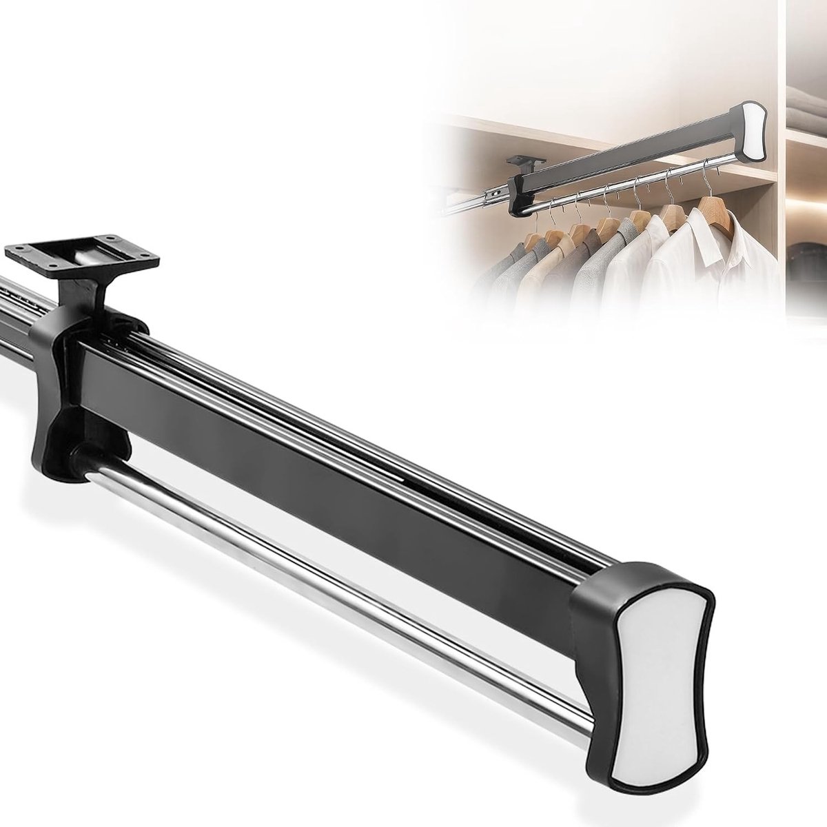 Uittrekbare kledingstang voor kast, 30 cm, telescopische stang voor kleerhangers, ruimtebesparend en dempend systeem voor optimale organisatie van kleding