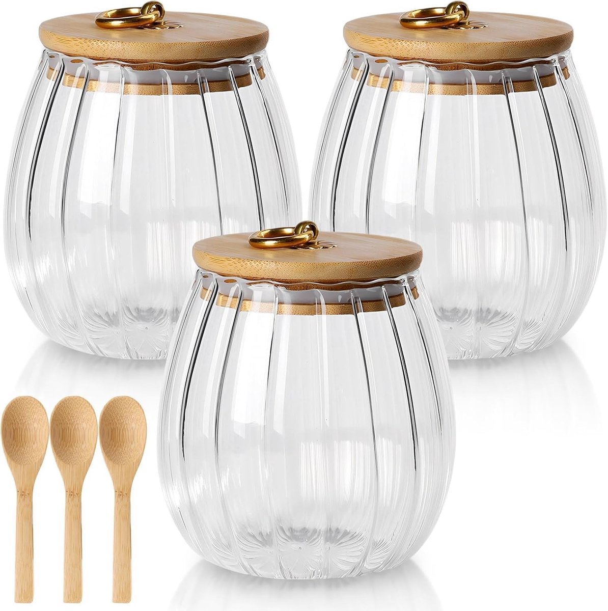 Set van 3 Opbergcontainers met Deksel, 650 ml, Houten Opbergpotten voor Koffiebonen, Noten en Koekjes
