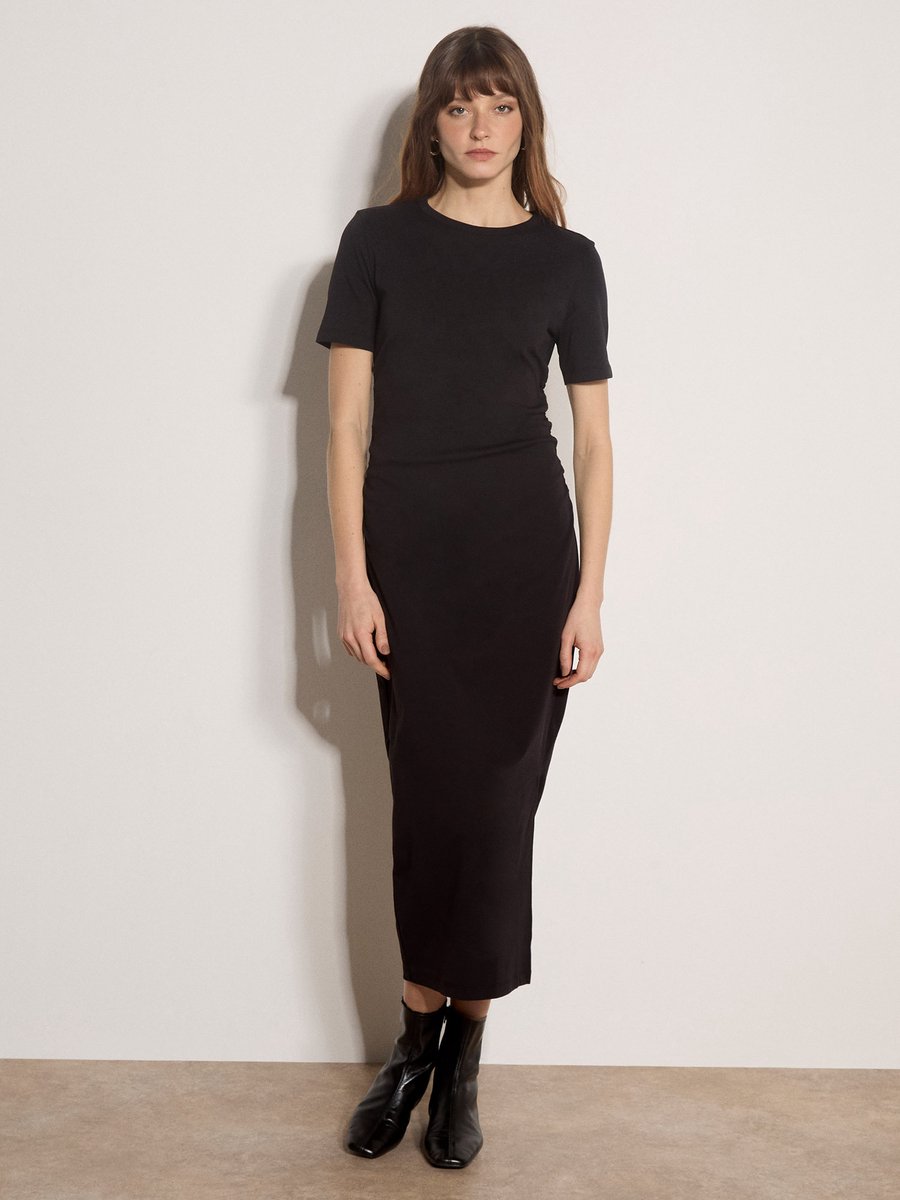 Katoenen T-shirt-maxi-jurk met ruches