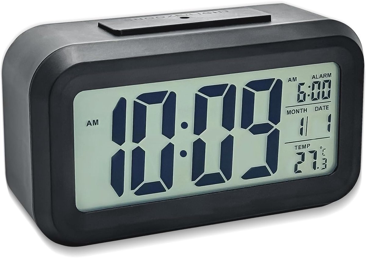 Digitale wekker, op batterijen werkende wekker met groot led-display, stille digitale klok met temperatuurweergave, klok met nachtlampje, 12/24-uurs weergave, voor slaapkamer, kantoor, op reis