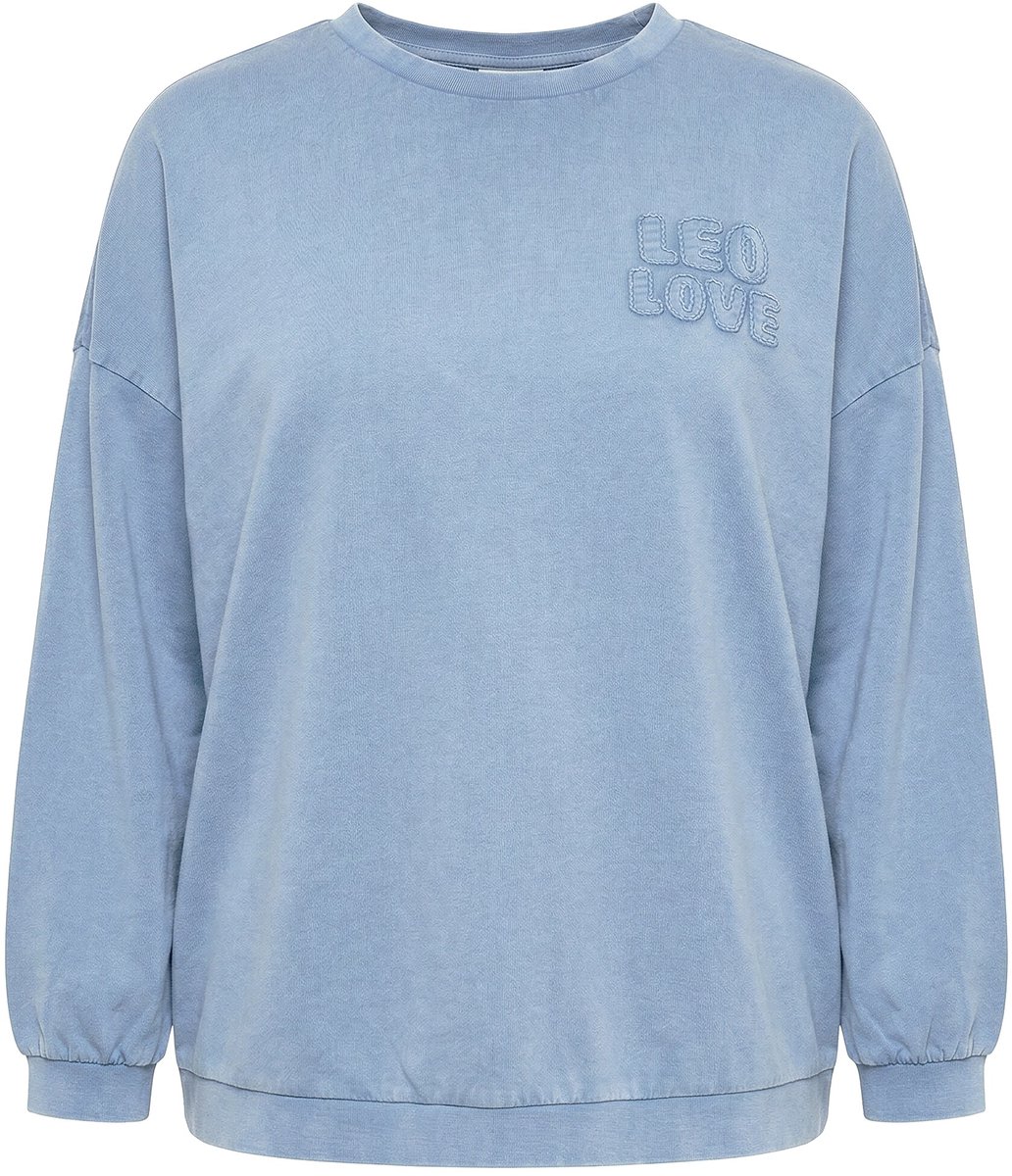 Ulla Popken - Dames - Sweatshirt Leo Love oversized ronde hals lange mouwen - Blauw - Maat 54+