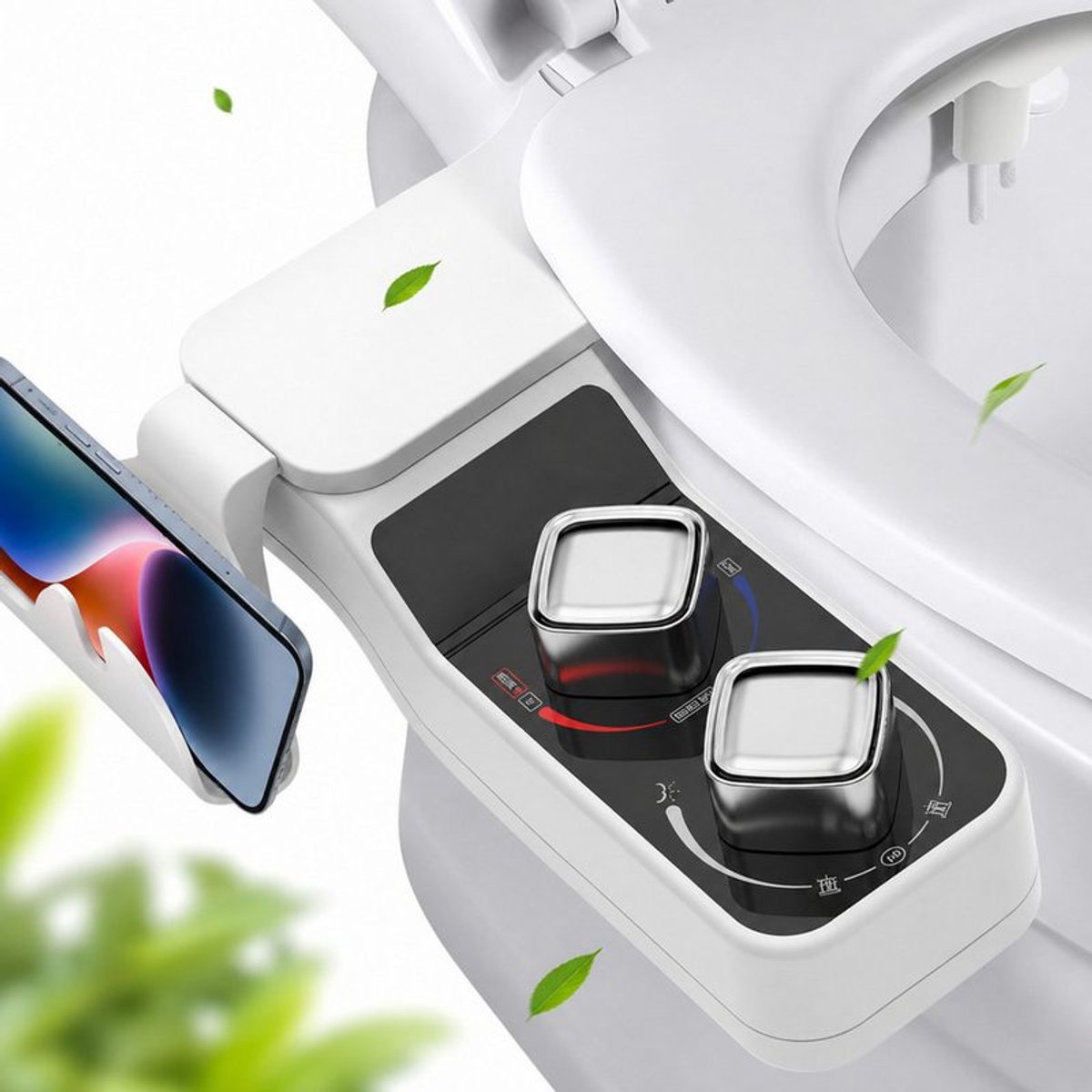 Bidet, bidetaccessoires, toiletbril met haken, dubbele sproeiers