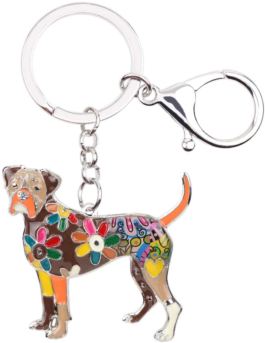 NEWEI Bloemen Emaille Leuke Boxer Hond Sleutelhanger Sleutelhangers Voor Vrouwen Meisjes Kids Pet Bag Purse Charm - ShopVlot