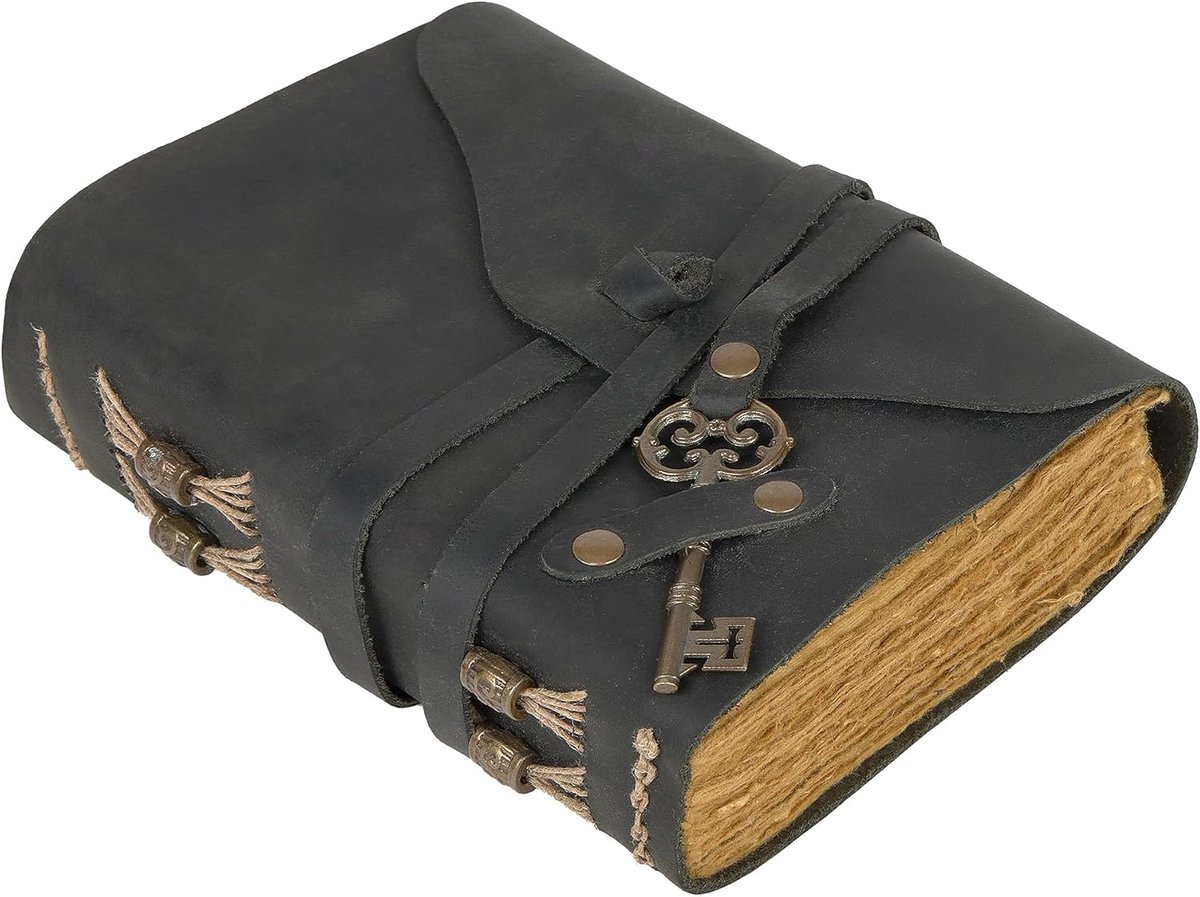 Vintage Black Leather Journal with Key Cotton Paper Travel Notebook 18 x 13 cm Ideal for Writing, Travel and Personal - ShopVlot