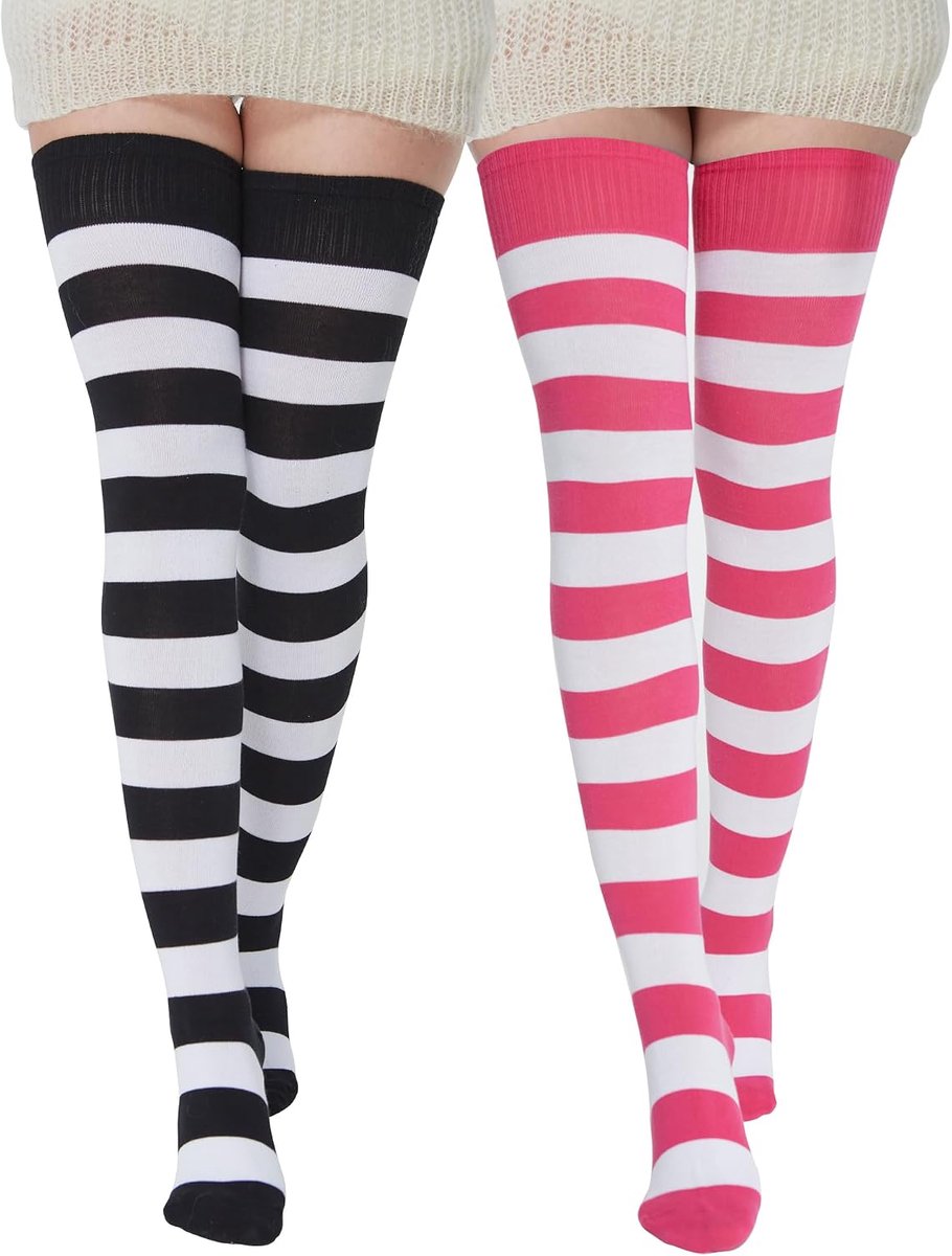 Women's Thigh High Stockings, Extra Long Cotton Stockings with Stylish Stripes - ShopVlot