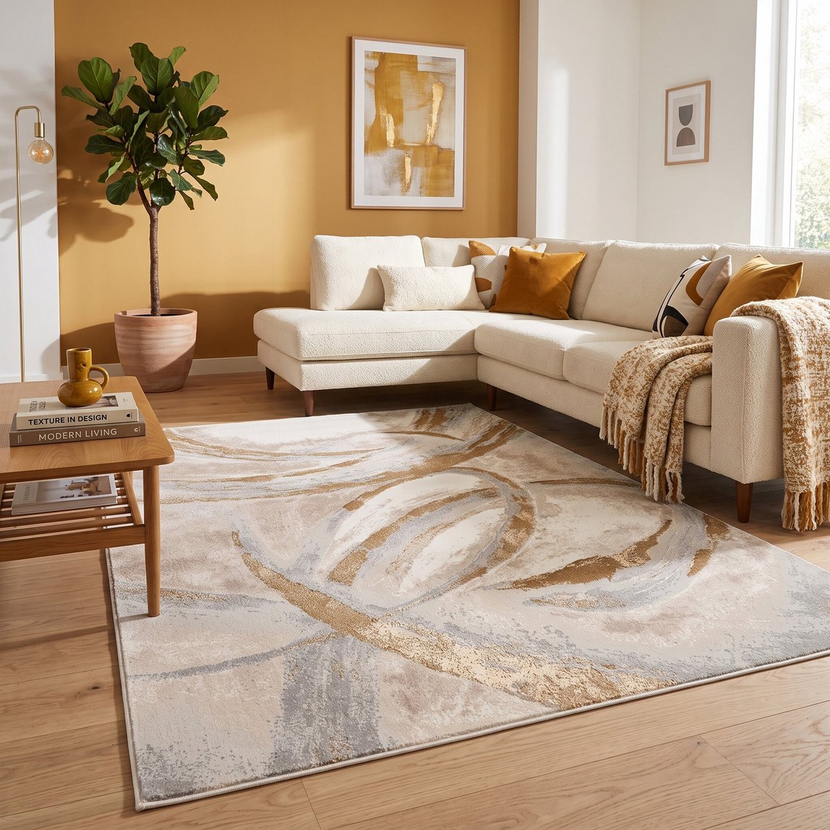 Fraai Marmer vloerkleed - Leonore Cotto Creme/Bruin - 140x200cm