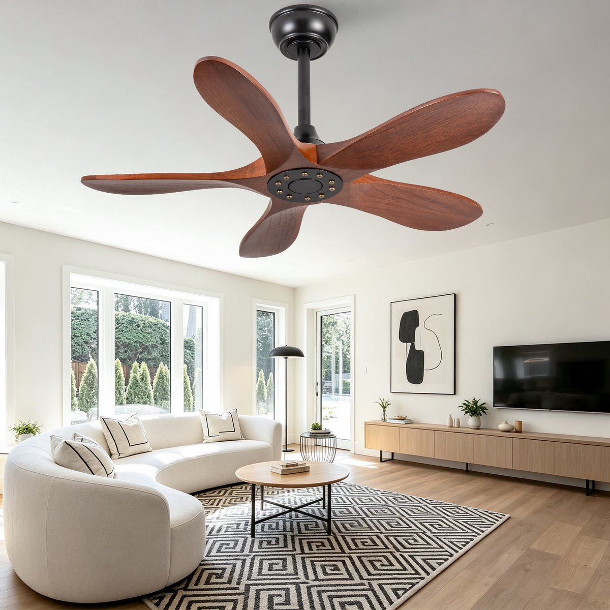 Plafondventilator 36 inch zonder verlichting - zes-snelheden omkeerbare ventilator - antidiefstalmodus - geheugenfunctie voor snelheid - vijf massief houten bladen - ideaal voor kleine appartementen, serres en patio's – foto 7